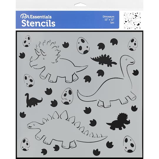 PA Essentials Dinosaurs Stencil, 12&#x27;&#x27; x 12&#x27;&#x27;